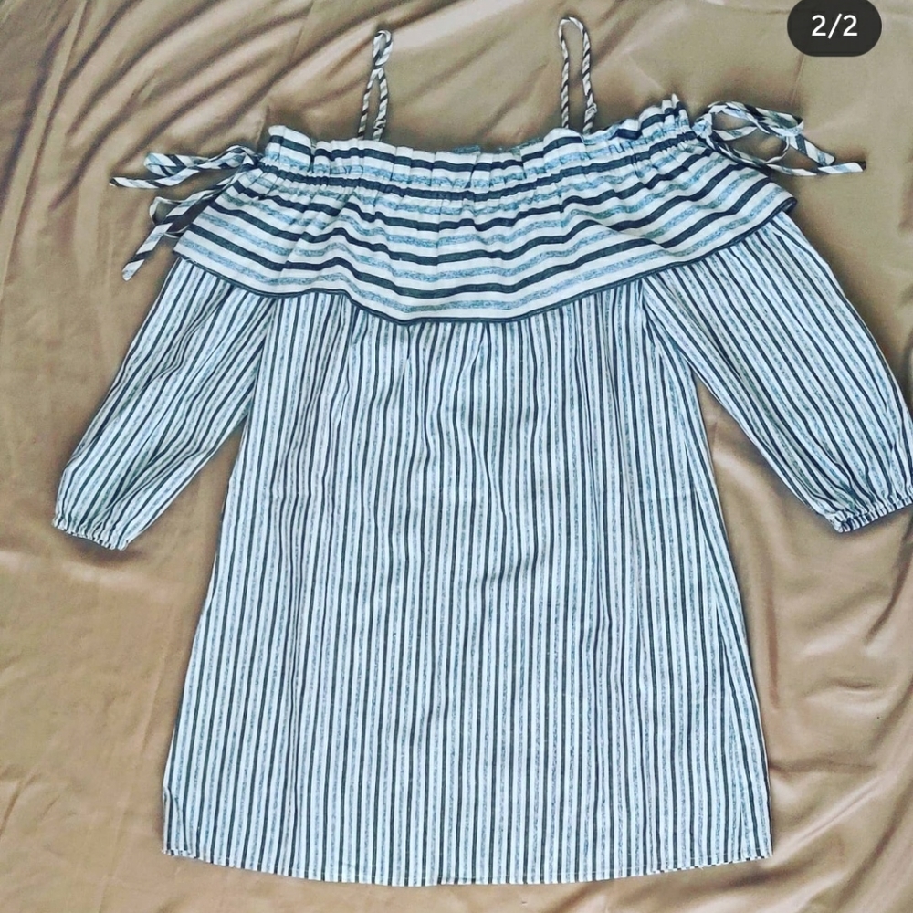 Striped Off-the-Shoulder Ruffle Mini Dress